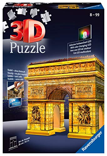 Ravensburger - Puzzle 3D Building - Arc de Triomphe illuminé - A partir de 8 ans - 216 pièces numérotées à assembler sans colle - Accessoires de finition inclus - 12522