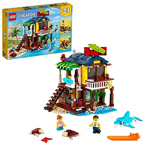 LEGO 31118 Creator 3-en-1 La Maison sur la Plage du Surfeur, Jeu de Construction, Figurines Animaux Marins, Piscine, Idée Cadeau Enfants 8 Ans et Plus